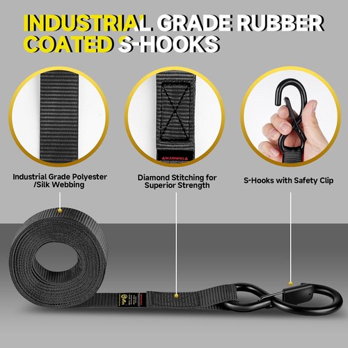 4Pcs Ratchet Tie Down Straps by [Brand Name] - 2400lb Break Strength | 1” x 16FT with Soft Loops & Safety S Hooks - Ideal for Trucks, Motorcycles, Moving & Appliances, Black