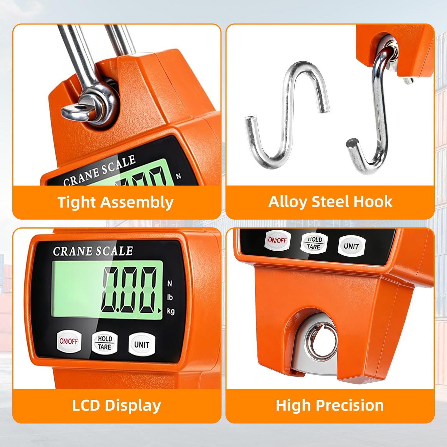 Digital Hanging Scale, 1100lb/500kg Handheld Crane Scale, Small Crane Scale with LCD Display and Hooks, Aluminum Alloy Body for Hunting, Outdoor, Luggage, Farm (Orange)
