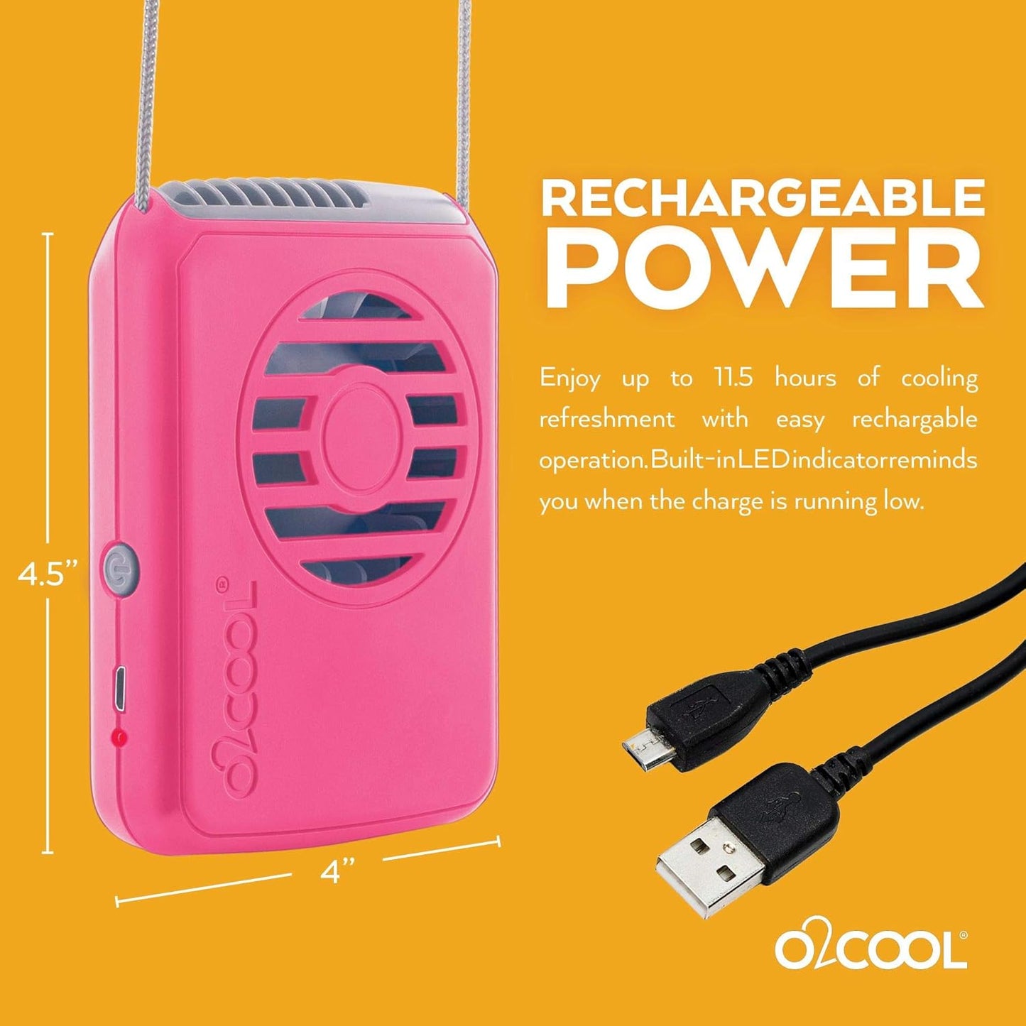 O2COOL Rechargeable Neck Cooling Fan - Portable & Lightweight | 2-Pack in Pink