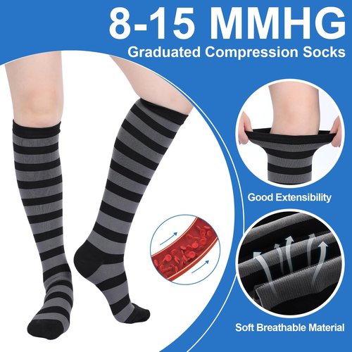 ShinyMatch 8 Pairs Men Dress Compression Socks Men Knee High Light Compression Socks 8-15 Mmhg Graduated Support Stockings for Father's Day Christmas Gift