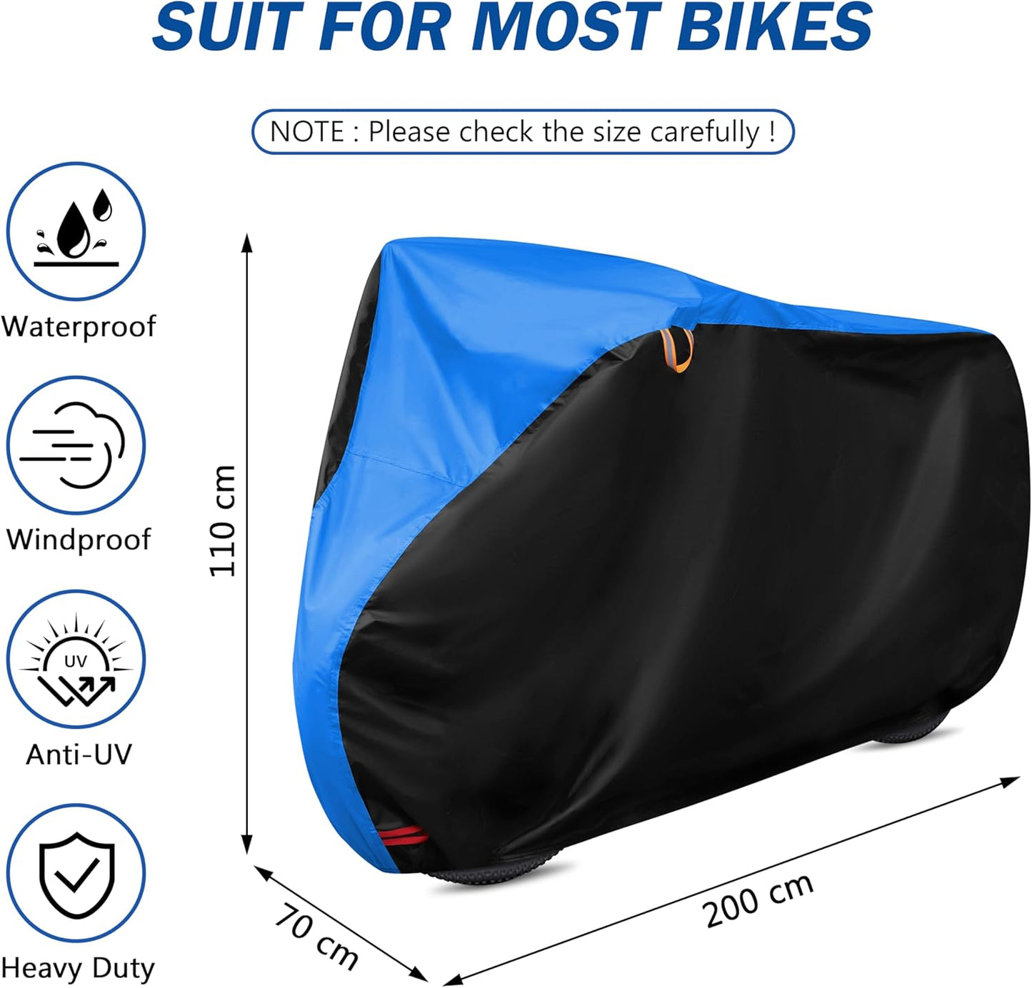 Skiennix Bike Cover - All Weather Waterproof Protection | UV & Dust Resistant | XL Black & Blue (79 x 27.5 x 44 in)