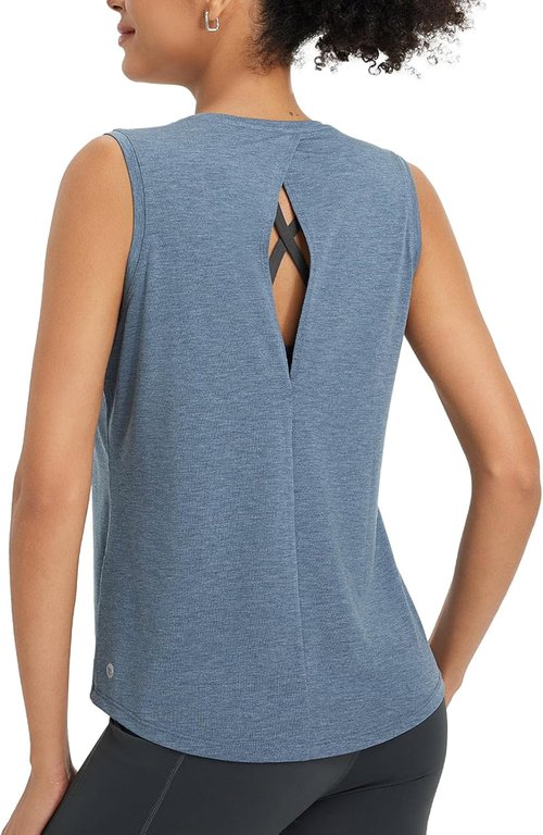 Baleaf Women's High Neck Open Back Workout Tank Top - Loose Fit Athletic Yoga Shirt