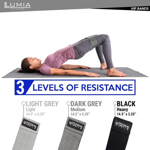 Lumia Fitness 7 Piece Glute Workout Kit, Barbell Squat Pad, 3 Fabric Resistance Bands, 2 Ankle Straps, Carry Bag - Gym Accessories for Men and Women
