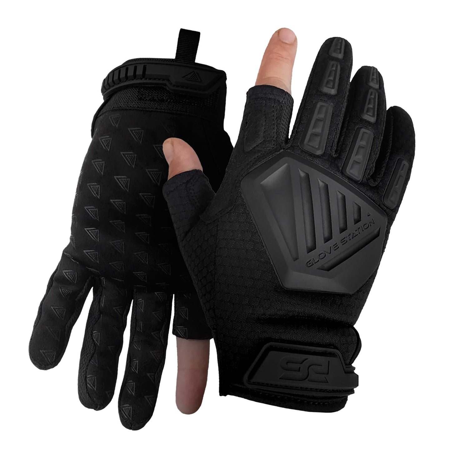 Glove Station The Paintball Work Gloves - Black (Medium), Suede Leather Palm, Knuckle Protection for Men, 2 Fingerless Design for Paintball, Riding and Motorcycle Use