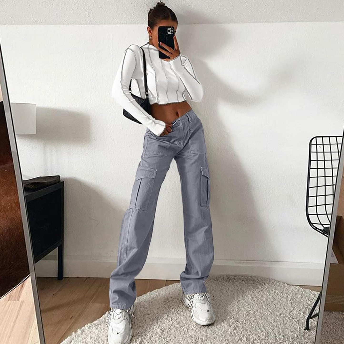 Women's Cotton Casual Military Cargo Combat Work Pants with 6 Pocket Blue Grey