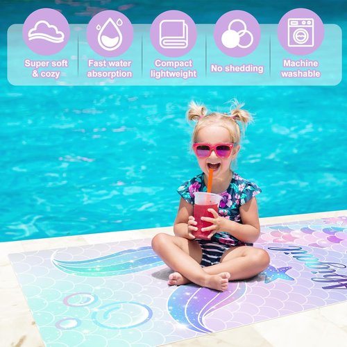 Hoomall Customized Mermaid Tail Beach Towel - Quick-Dry Microfiber for Kids | Perfect Personalized Gift