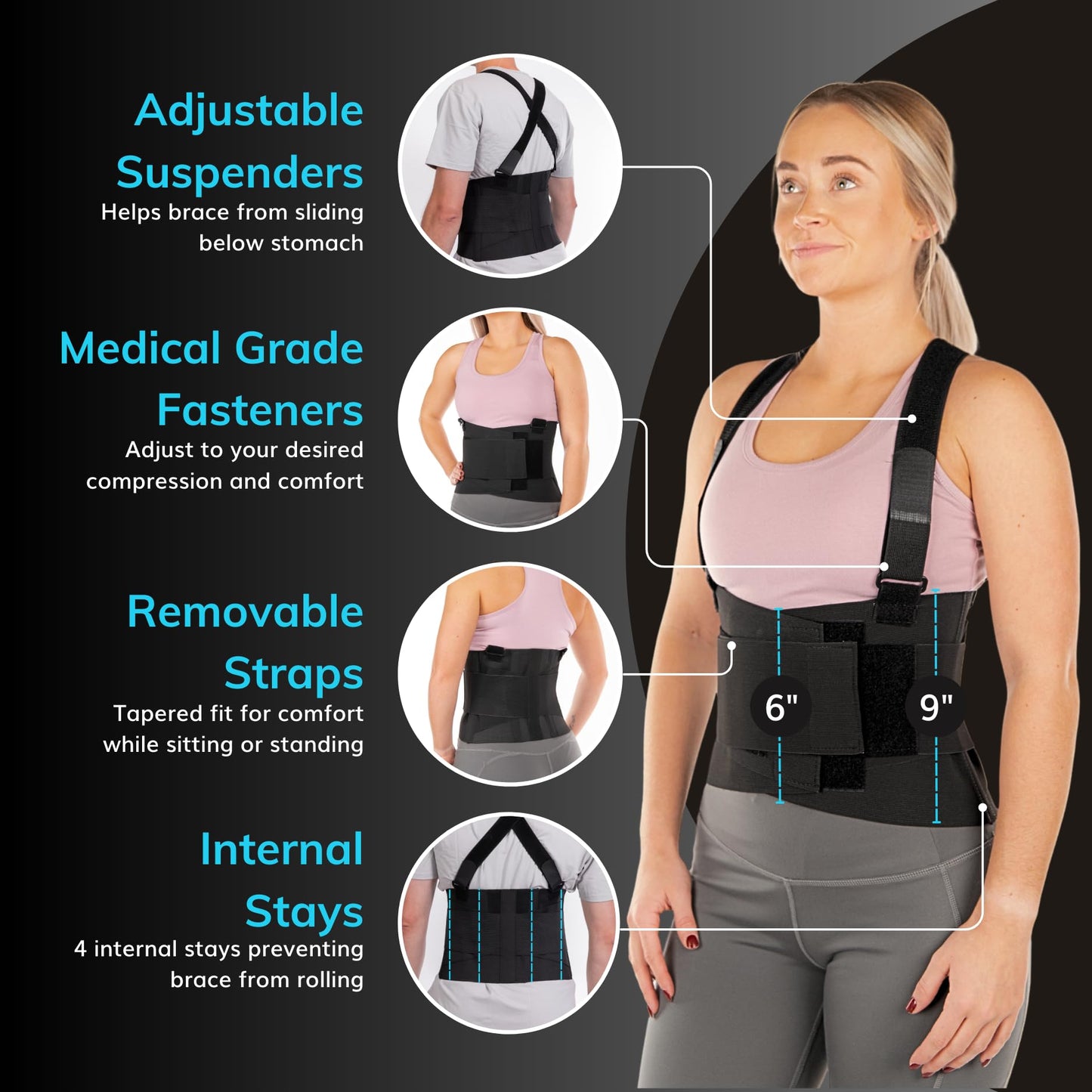 BraceAbility Work Back Brace - Removable Suspender Shoulder Straps for Heavy Lifting Safety - Industrial Lower Back Pain Protection Belt for Men and Women in Construction, Mover, Warehouse Jobs (4XL)