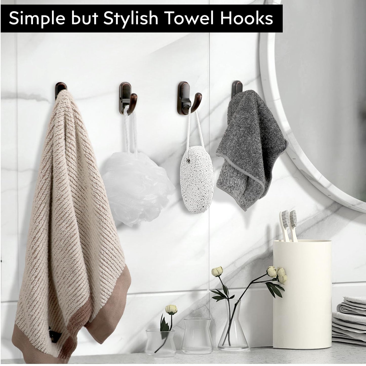 Metaliby 2 Pack Bathroom Hooks for Towels, Oil Rubbed Bronze Towel Hooks Wall Mounted, Bath Towel Robe Hook for Bathrooms, Bathroom Wall Hooks for Hanging Towels