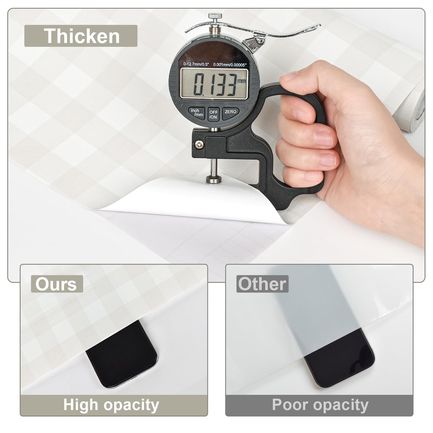 Cohoo Home Plaid Peel and Stick Wallpaper Boho Plaid Contact Paper for Cabinets Checkered Neutral Contact Paper Self Adhesive Removable Wallpaper for Bathroom Nursery Waterproof 17.3inW 197inL