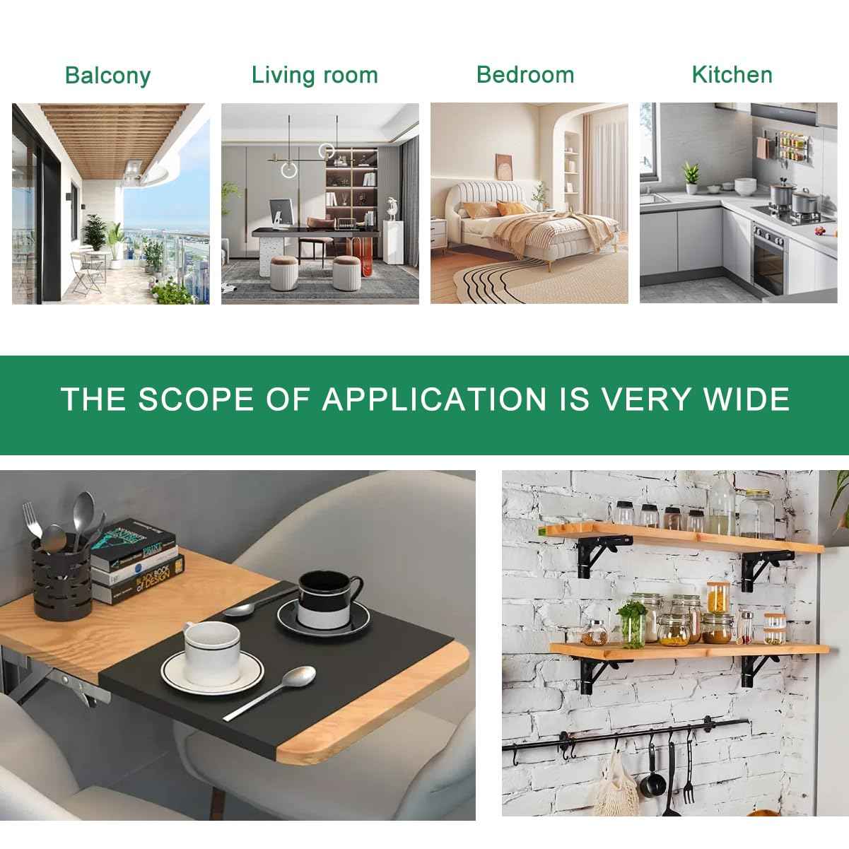 Folding Shelf Brackets, 2 Pcs Heavy Duty Collapsible Shelf Bracket, DIY Wall Mounted Folding Table Hinge, Space Saving for Bench Table with Screws (Silver, 10 in)