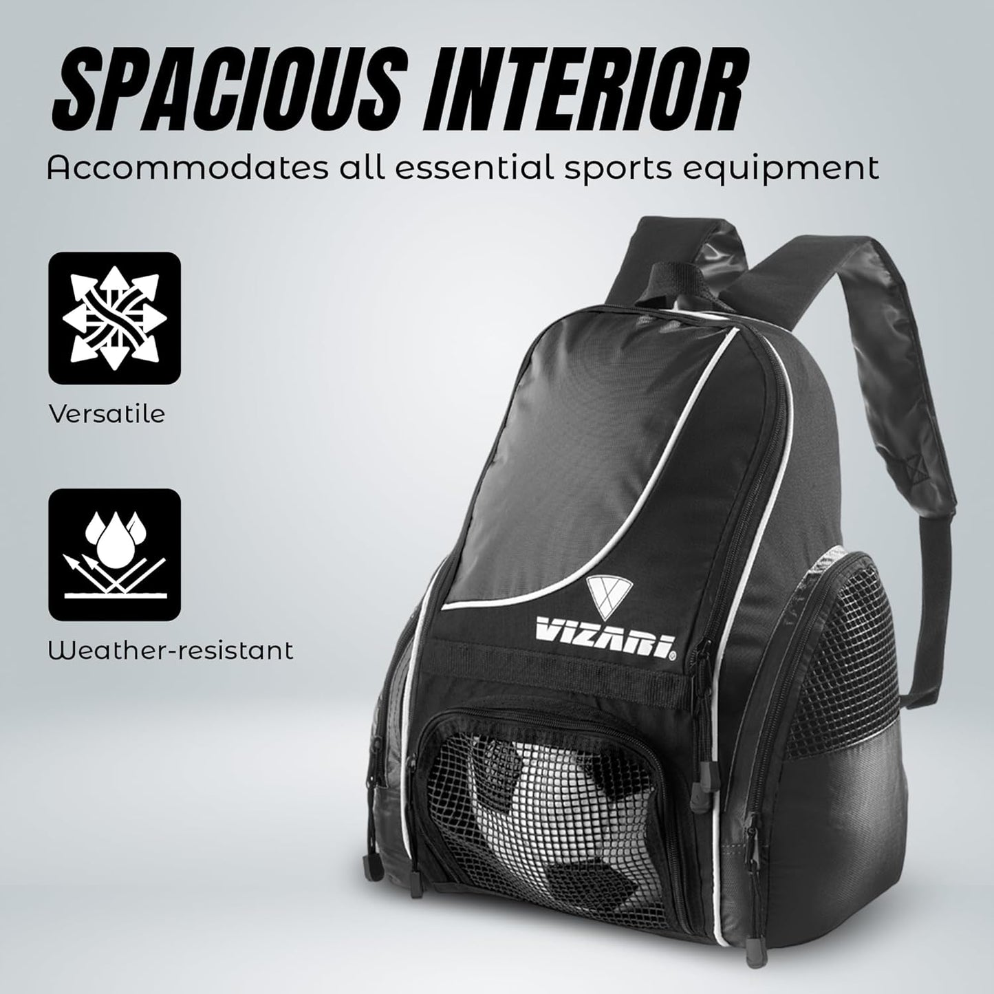 Vizari Solano Soccer Backpack - Ball Compartment & Vented Pocket | Ideal for Adults & Teens
