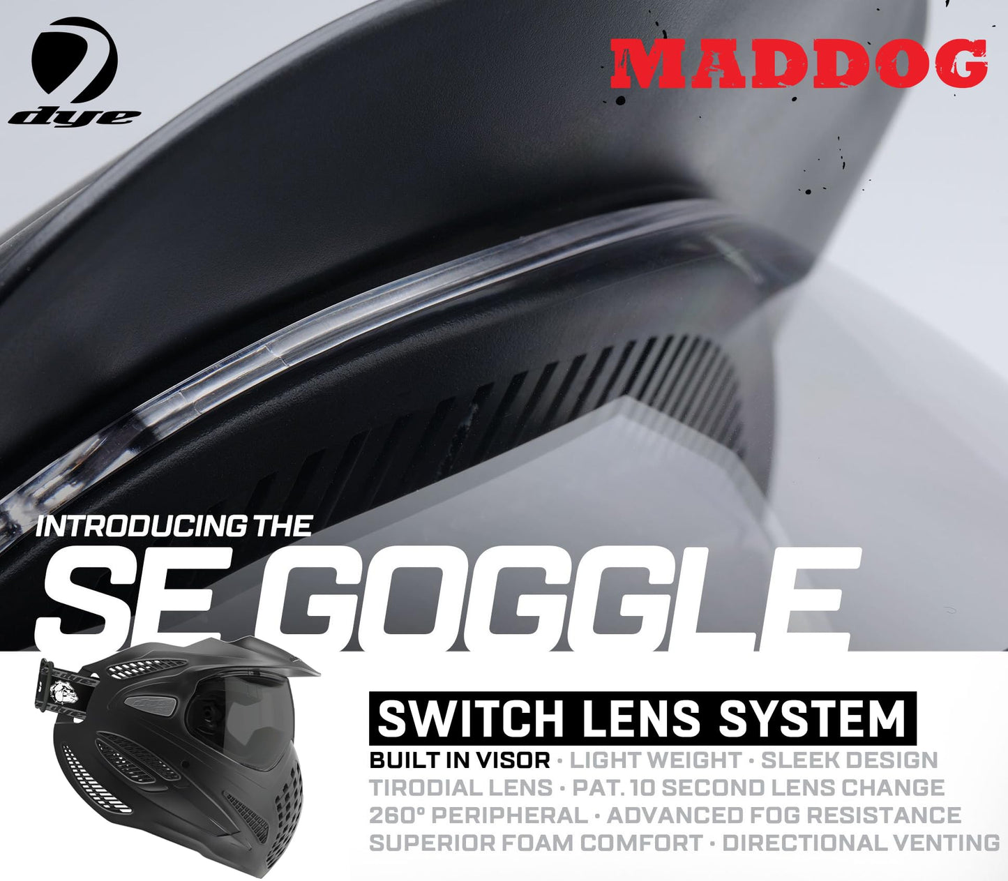 Maddog Dye SE Special Edition Paintball Mask Goggle System | Replaceable SLS Thermal Dual-Pane Anti Fog Lens | Adjustable Full-Face Safety Certified Protection - Black with Smoke Lens
