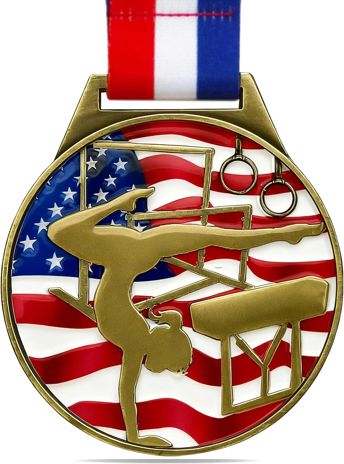Skiennix Patriotic Gymnastics Medal - 3" Gymnast Medallion with Neck Ribbon | First Place Award for Competitions