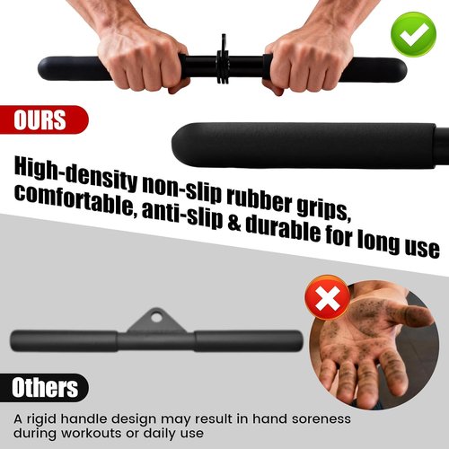 LAT Pulldown Bar | Heavy-Duty Steel Cable Attachment with 360° Rotating Grip - Non-Slip Rubber, Scratch-Resistant