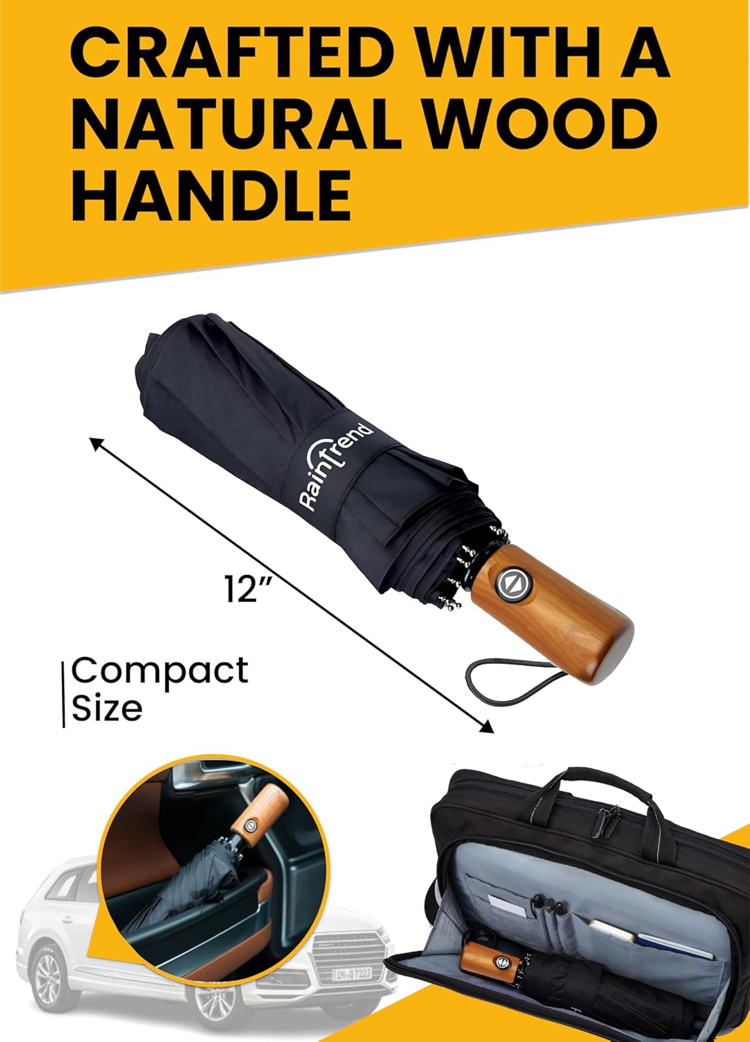 Raintrend Windproof Travel Umbrella - Automatic +10% Bigger Canopy, Strong Frame, Compact & Portable for Men & Women