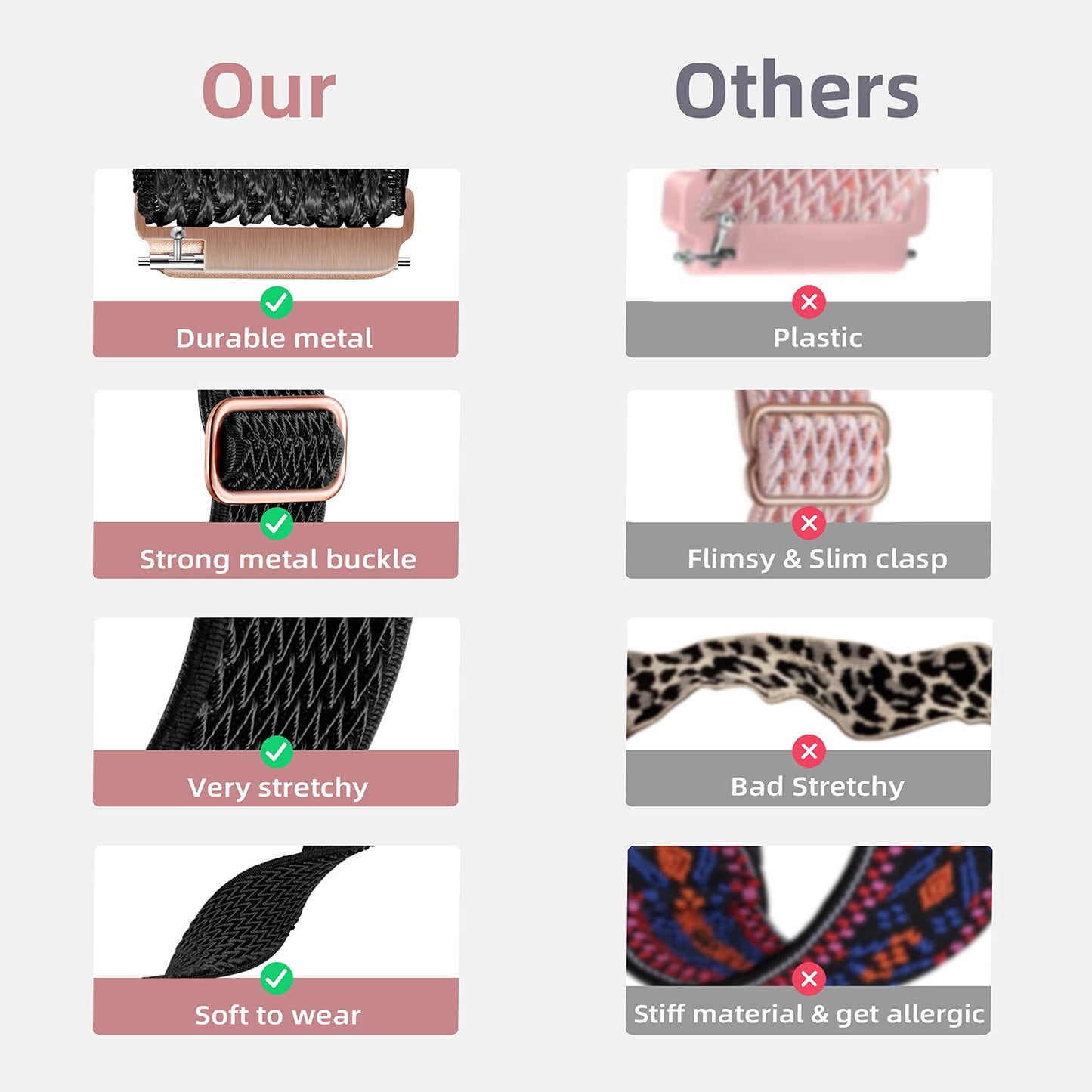 Fuleda Elastic Bands Compatible with Fitbit Versa 2 Band Women Men, 2Pack Soft Adjustable Nylon Breathable Sport Band for Versa/Versa 2/Versa Lite/SE Smartwatch Loop Stretchy Wristband, Black & Gray