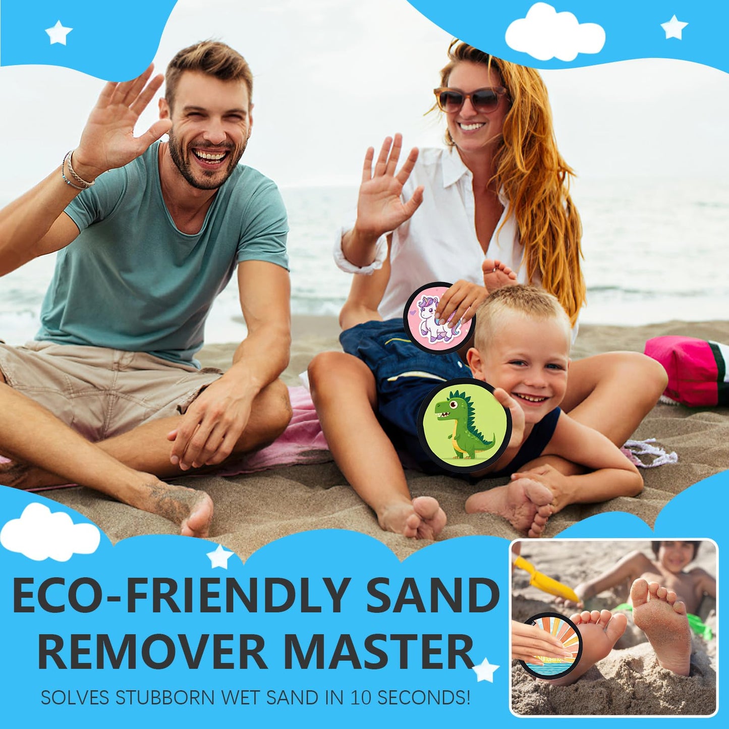 2 Pack Beach Sand Remover Sand Mermaid Unicorn Eraser Brush Wipe Mitt Family Women 2026 Summer Beach Vacation Essentials Hawaii Honeymoon Accessories European Costa Rica Bahamas Trip Must Haves