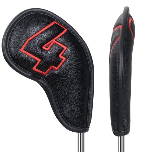 Craftsman Golf 10pcs Red No. on Both Sides Magnetic Closure Classic Black Leather Iron Headcover Covers Set Travel Cases Protector Available Custom with Name