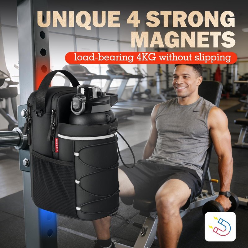 niufeek Magnetic Gym Bags with Water Bottle Holder, 4KG Non-Slip Strong Magnetic Gym Water Bottle Bag, Crossbody Sling Pouch Bottle Carrier for Men Women Workout, Walking, Hiking, Travel & Fitness