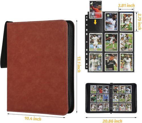 GERMUN 9 Pocket Card Binder - Premium Zip Trading Card Album for MTG, TCG & Sports Cards | Brown