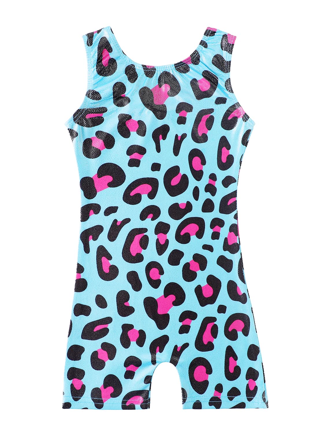 HOZIY Tumbling Outfits for Girls Ropa De Gimnasia Nina Size 7-8 Year Old Leotard with Shorts Biketard Light Blue Sky Aqua Pink Leopard Bike Gymnastics Clothing Attire Sparkle