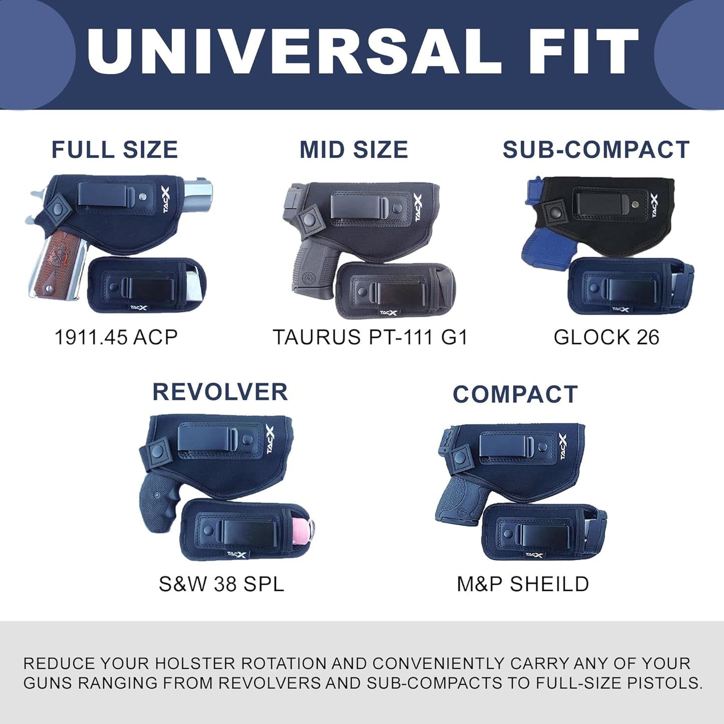 Universal IWB Holster - Concealed Carry Neoprene Bundle for S&W M&P Shield, 1911, XDS, Taurus, Glock