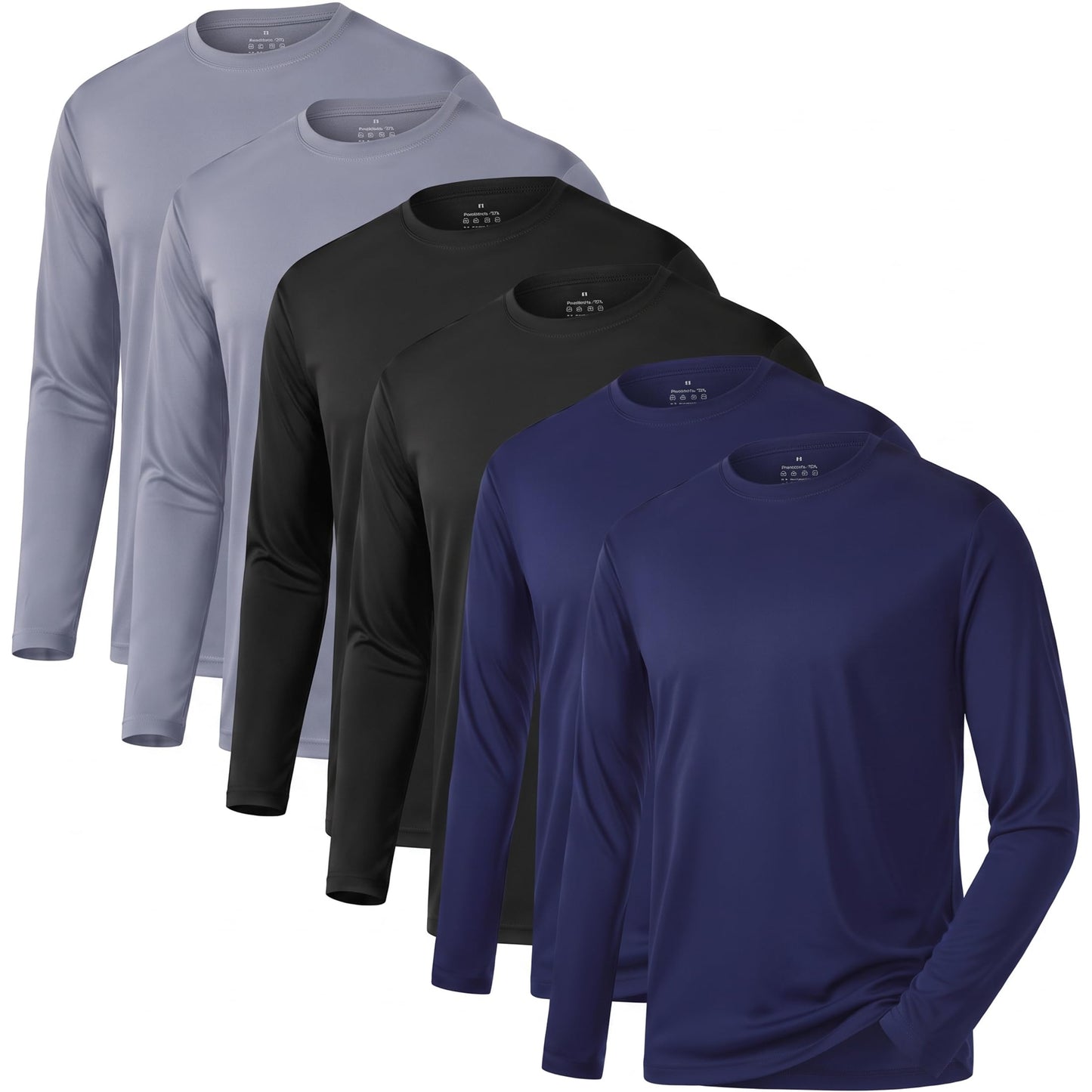 OYGSieg 6 Pack Long Shirts for Men Quick Dry Sun Protection Tee Shirts S