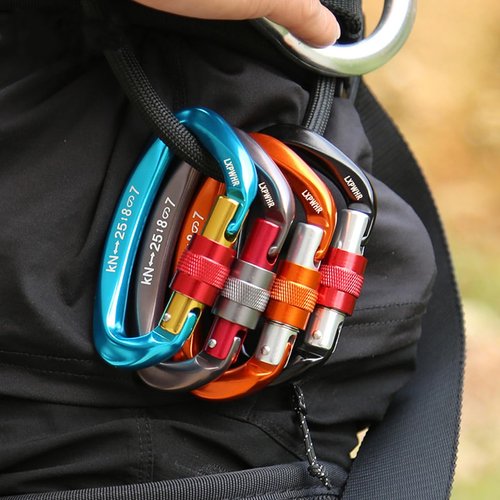 LXPWHR D Shape Carabiner 25KN Heavy Duty Climbing Mountaineer Expanding exploratory Caverns Connection Protection Locking Carabiner Clip Carabiner Screw Lock Hammock Camping Outdoor Equipment…