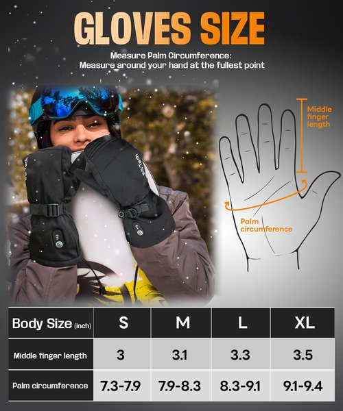 Heated Gloves Mittens for Men Women 7.4V 3000mAh Rechargeable Waterproof Wear-Resistant Battery Heated Ski Gloves
