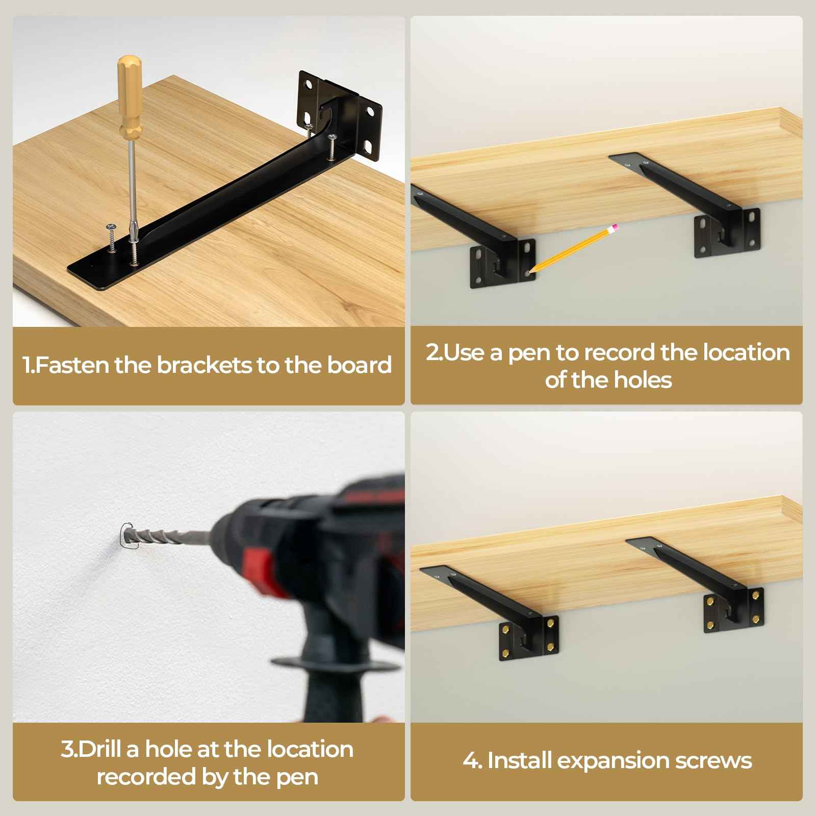 Matutinus Heavy Duty Shelf Brackets 16 Inch, 1500 lbs Capacity, Hooks for Wall Mounted Shelves, L-Shaped Floating Shelf Brackets with Hanging (Black 2 Pack)