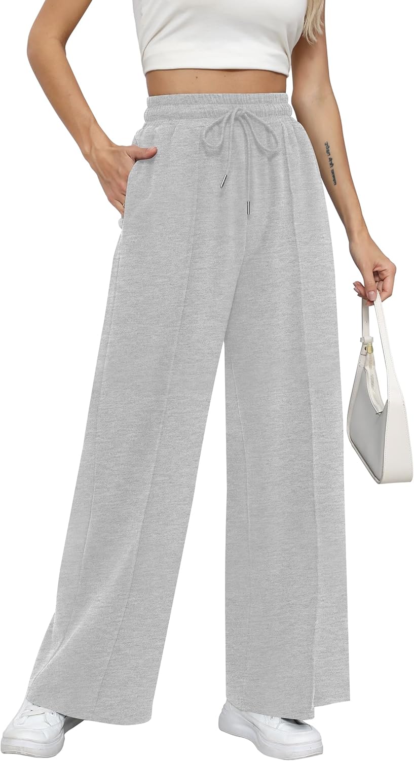 Missufe Women's High Waist Wide Leg Casual Joggers - Comfortable Lounge Pants with Pockets
