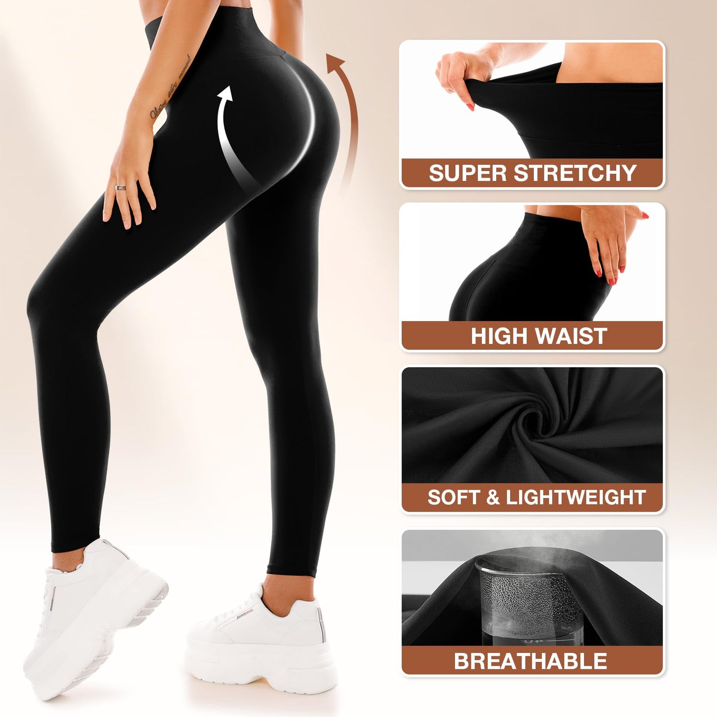 SINOPHANT 4 Pack Leggings for Women - Full Length Capri Buttery Soft High Waisted Yoga Pants for Athletic Workout Sports Black/Black/Black/Black L-XL