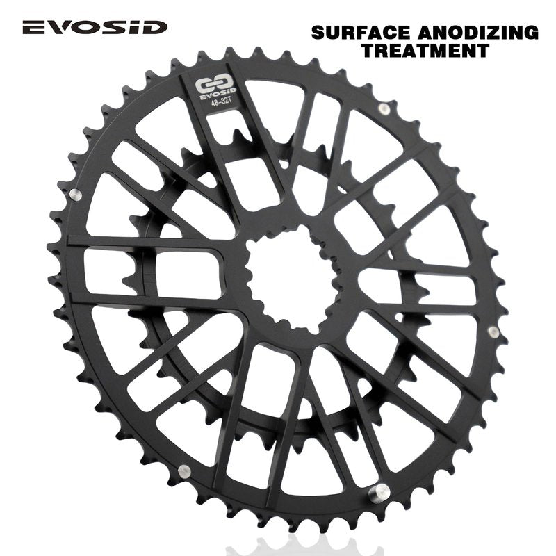 EVOSID Double Speed Road Bike Direct Mount Chainring 48-32T/46-30T, Bike Double Chainring Narrow Wide Chainwheel High Strength 7075 Aluminum Alloy CNC Integrated Molding for 8-12 Speed (48-32T)