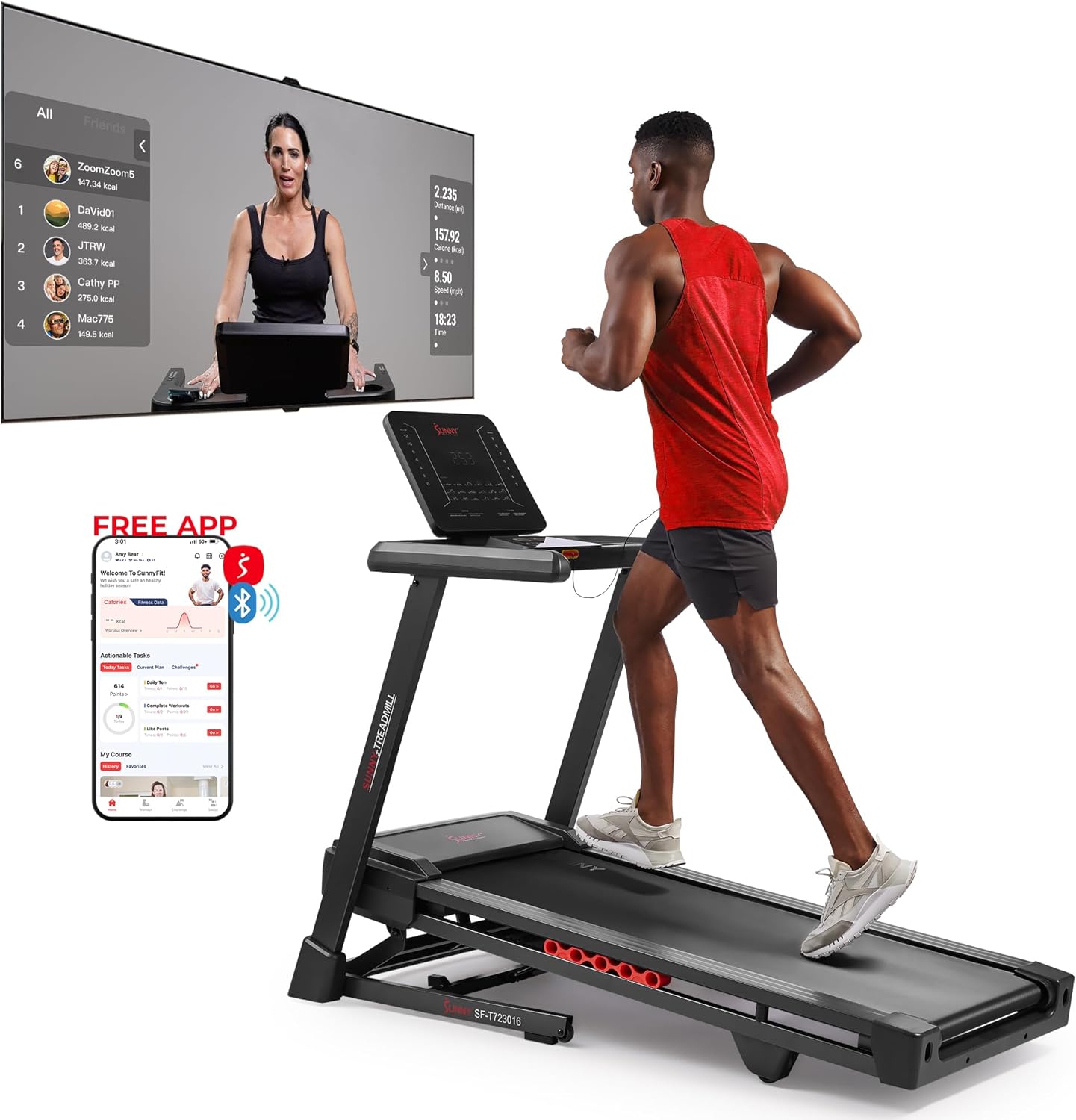 Sunny Health & Fitness Smart Treadmill - Heavy-Duty Auto Incline with 20" Running Deck & Free App