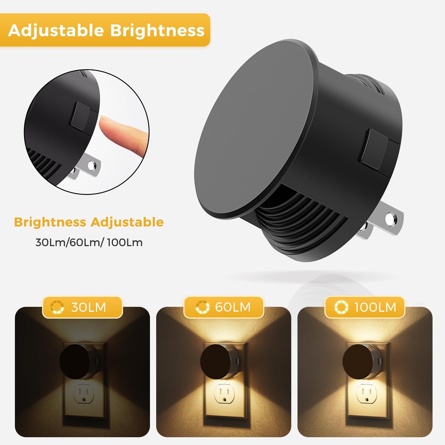 L LOHAS LED Night Lights Plug into Wall,[2-Pack] Plug in Night Light with Dusk to Dawn Sensor,Brightness Adjustable,3000K Warm White,Dimmable Nightlight for Adults Hallway Bathroom