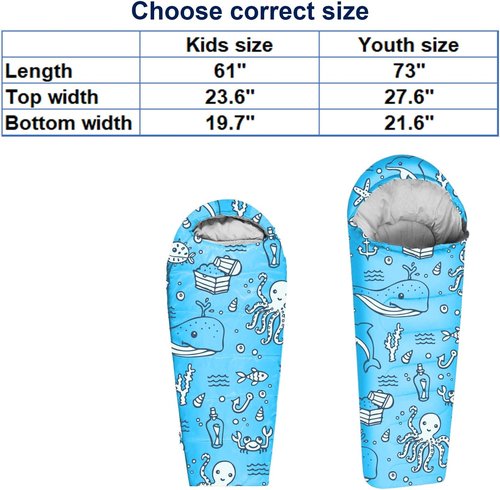 KidzAdventure Kids Sleeping Bag - Mummy Style, Lightweight, 4 Seasons | Includes Pillow Sleeve, Ideal for Camping & Sleepovers