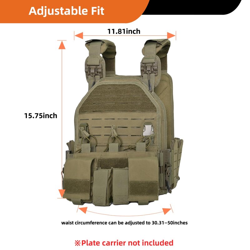 SUMSEEK Tactical Vest with 4 Mag Pouches,1000D Nylon Molle Plate Carrier,Quick Release,Airflow Back Panel for Airsoft Training (green)