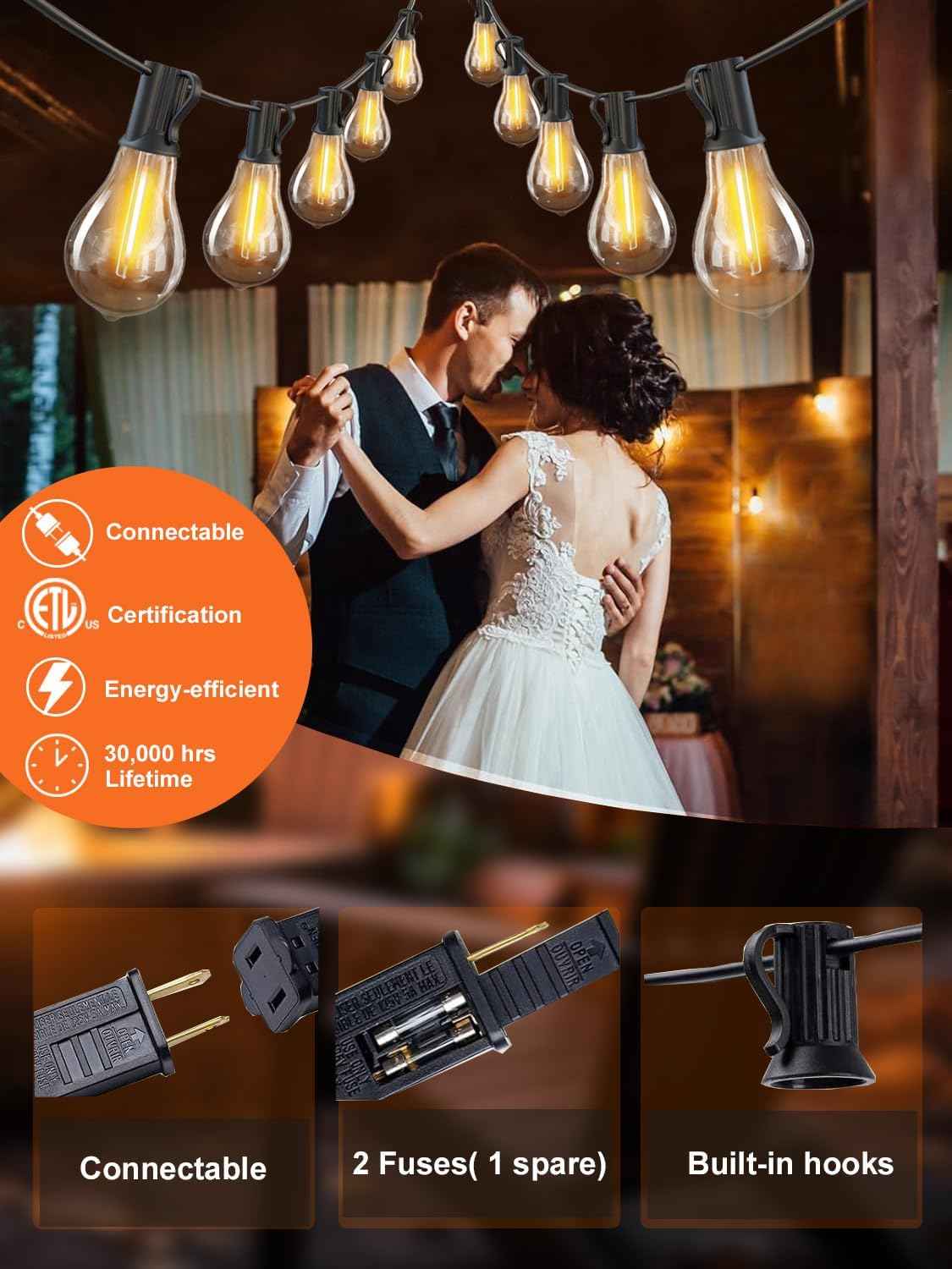 200FT Waterproof LED Outdoor String Lights with 100 Shatterproof Edison Bulbs - Dimmable Patio Decor for Backyard & Garden