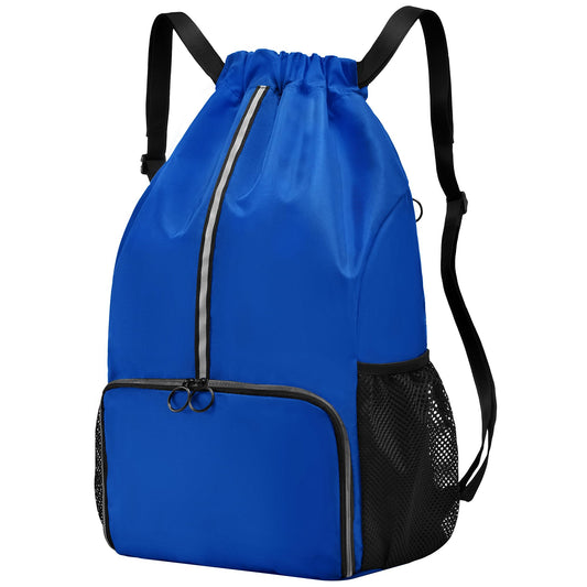 GiMiUiTo Large Waterproof Drawstring Backpack Bag with Separate Shoe Compartment,Sports Backpack for Gym, Sports,Travel,Black