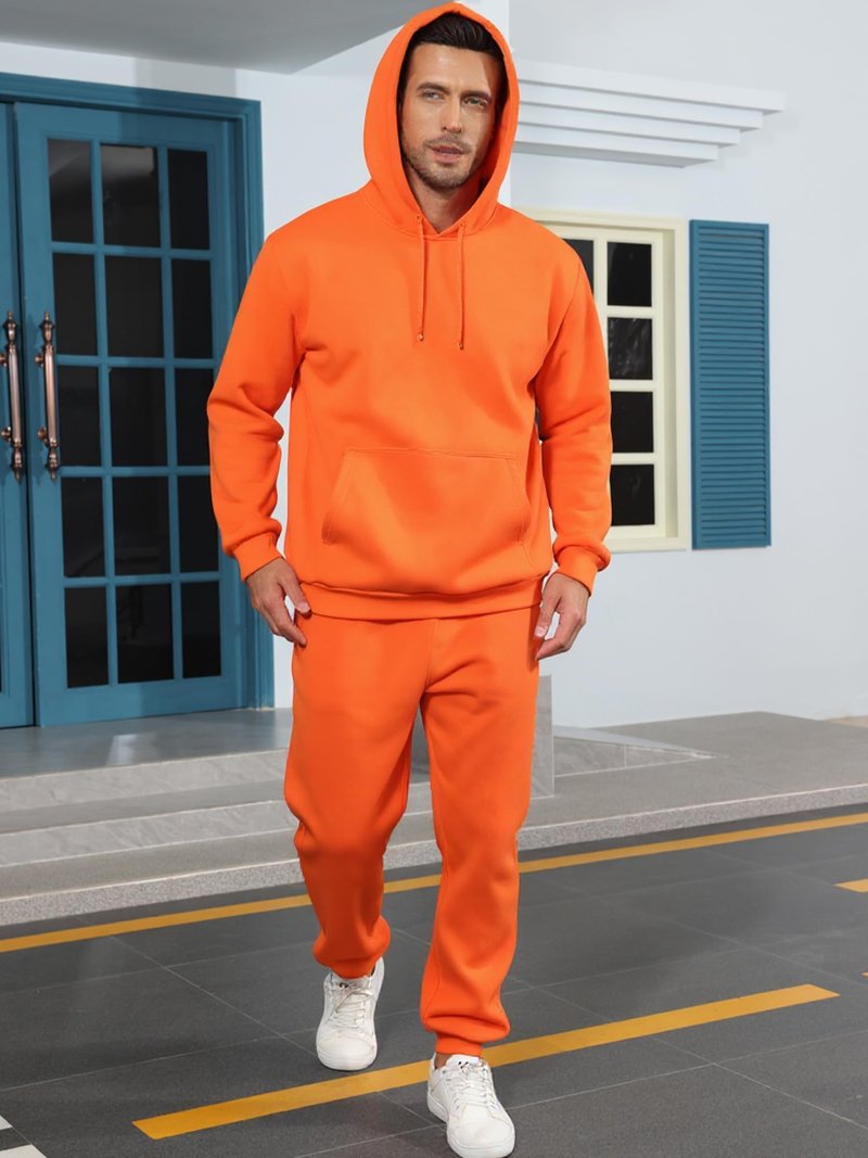 TUVEKE Orange Sweat Suits For Men Set 2 Piece Tracksuit Long Sleeve Running Jogging Track Suit Sports Sweatsuits Hoodie and Sweatpants Set For Men L