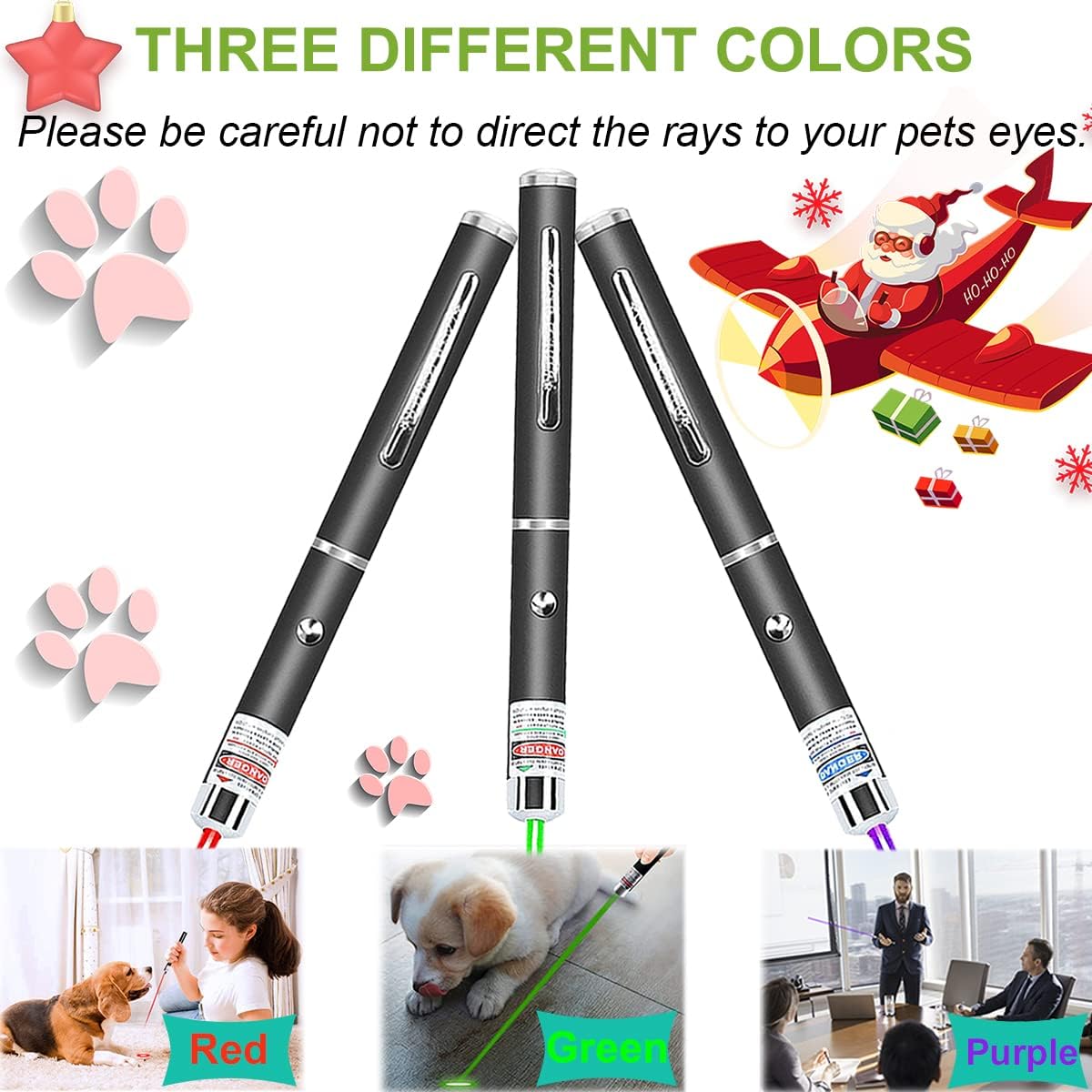 XIMIBI Laser Pointer for Cats & Dogs - 3 Pack Indoor Training Toys for Kittens & Pets