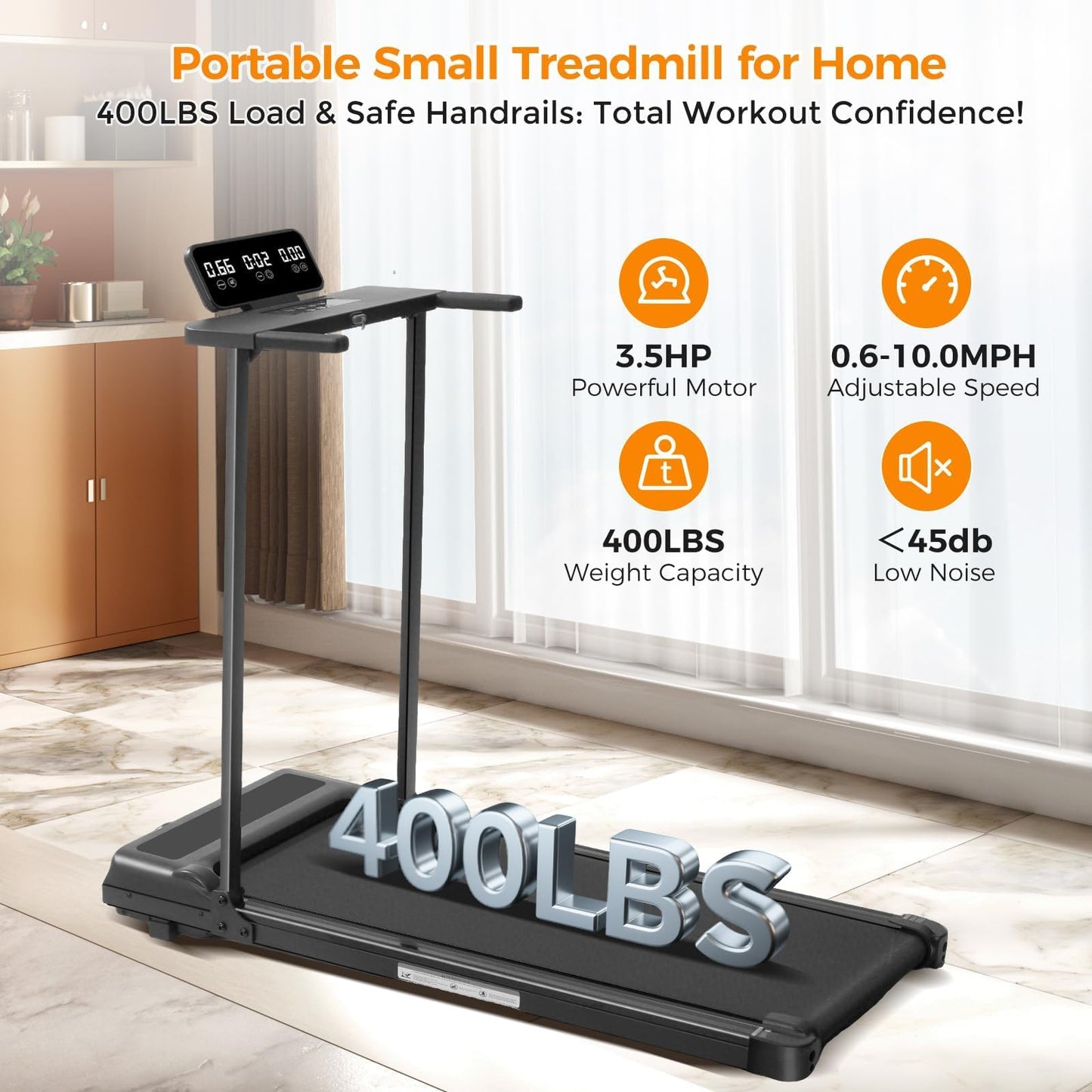 POTUPUS Portable Foldable Treadmill with Handle Bar Walking Pads for Home