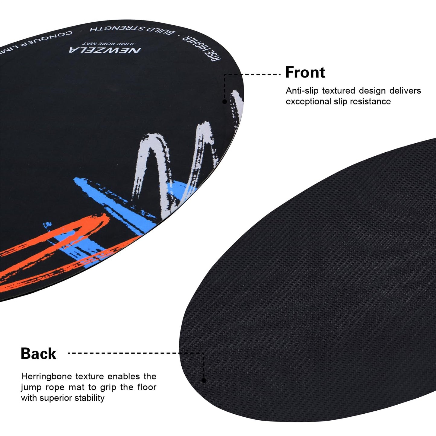 Jump Rope Mat, 48"x 36" Non-Slip Oval Rubber Skipping Rope Mat, Shock Absorbing Exercise Pad for Indoor and Outdoor Home Gym, Crossropes, Joint Protection, Fitness and Yoga Mat Compatible (Blue)