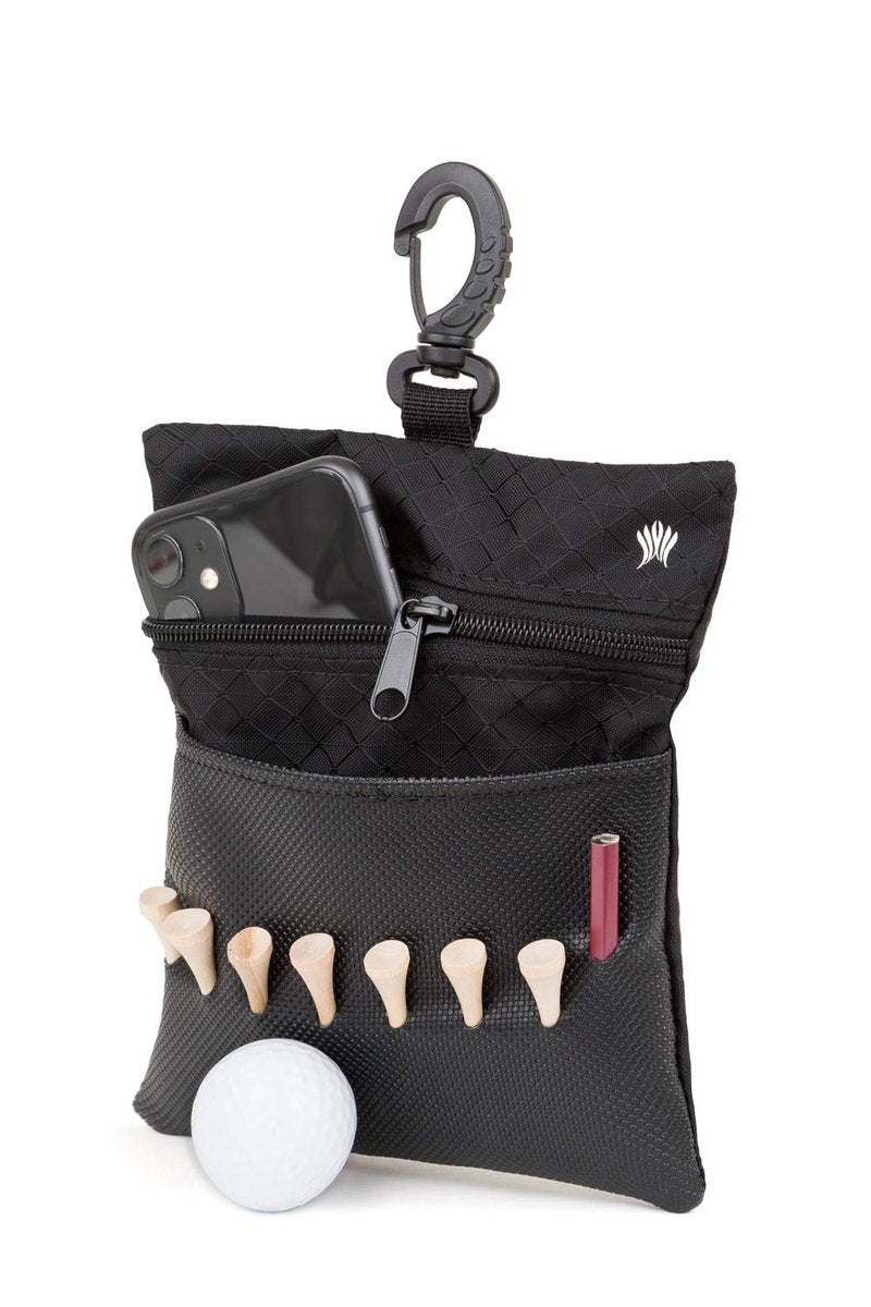 Sportwaves Golf Tee Bag - Valuables Pouch, Store Your Tees in Easy Access Tee Slots, Hooks on Golf Bag and Holds Golf Balls, Scorecard, Pencil, Keys and Phone. Great Gift for Golfers! Made in the USA
