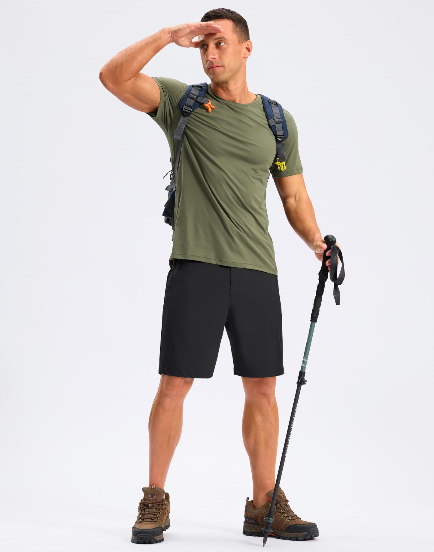 Pudolla Mens Hiking Shorts 5"/7"/9" Lightweight Quick Dry Casual Golf Shorts for Men Work Fishing with 3 Zipper Pockets(Black 9 Inseam-S)