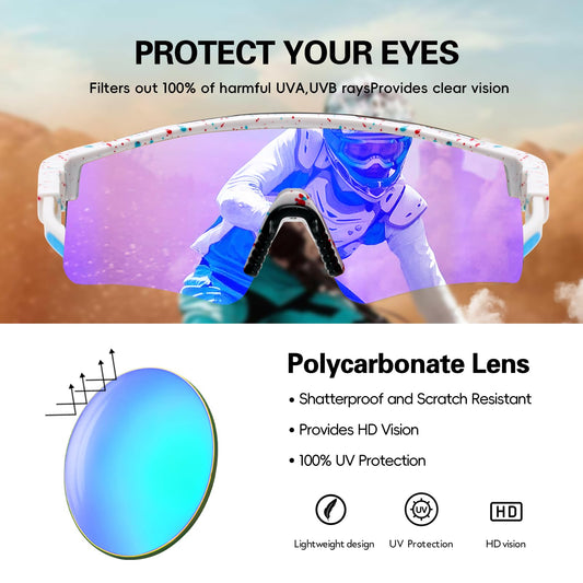 IKTOD Sports Pit Vpier Sunglasses Men Women Anti-UV Baseball Sunglasses Cycling Running Softball Glasses (White Frame Blue Lenses)