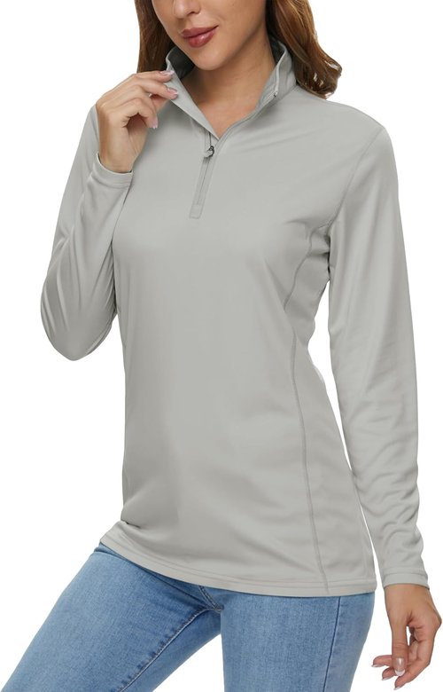 MAGCOMSEN Women's Long Sleeve 1/4 Zip Athletic Shirt - UPF50+ UV Protection, Quick Dry for Hiking