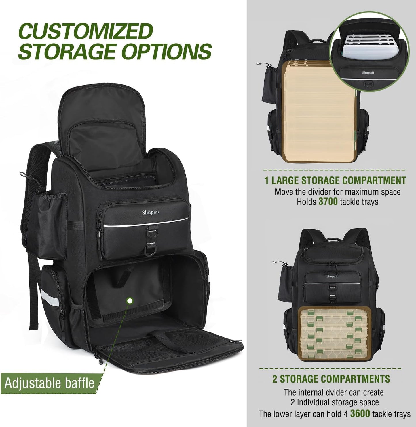 Skiennix Large Fishing Backpack - Waterproof Design with Rod Holders | 45L Tackle Box for Men