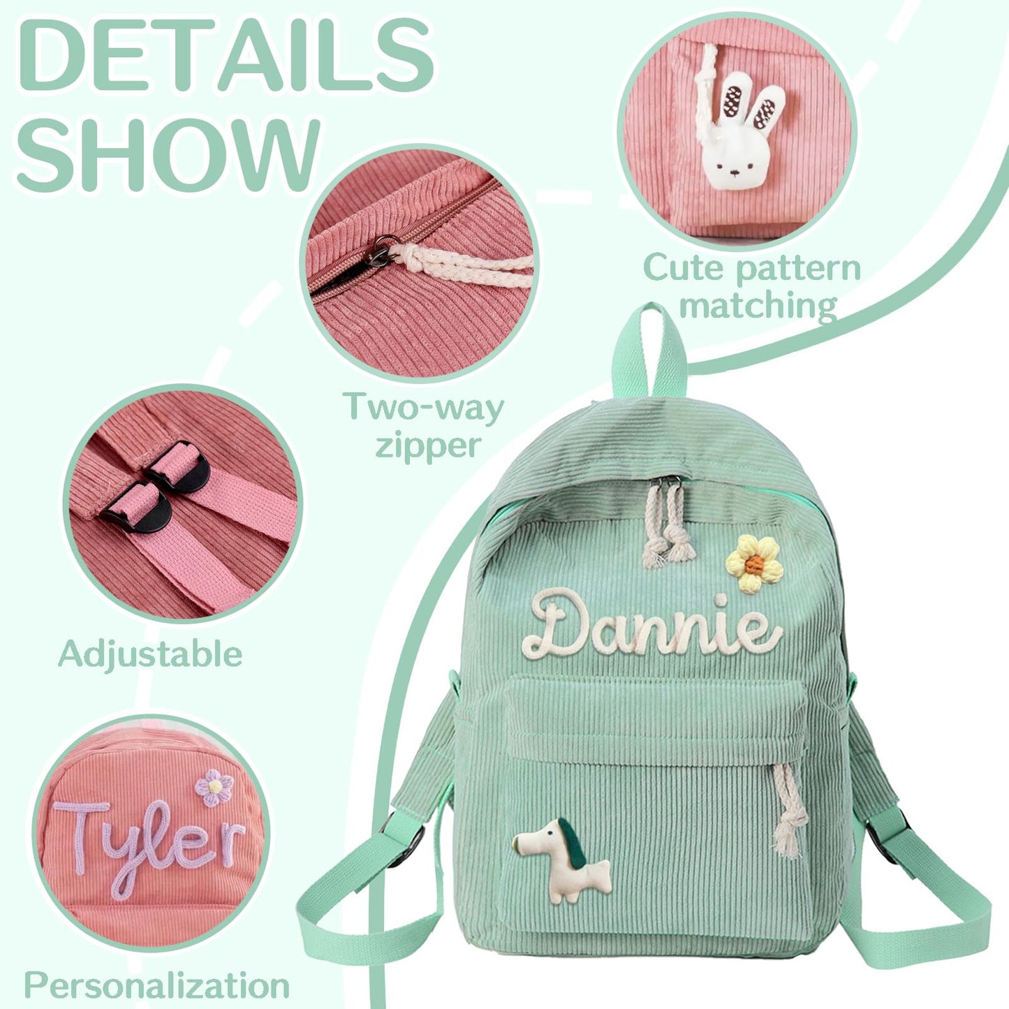 Personalized Backpack for Girls/Boy with Name, Custom Corduroy Backpack with Cotton Rope Woven, Dance/Gymnastics, Back to School Bag, Monogram Book Bag for Kids, Birthday/Christmas Gift, Children Gift