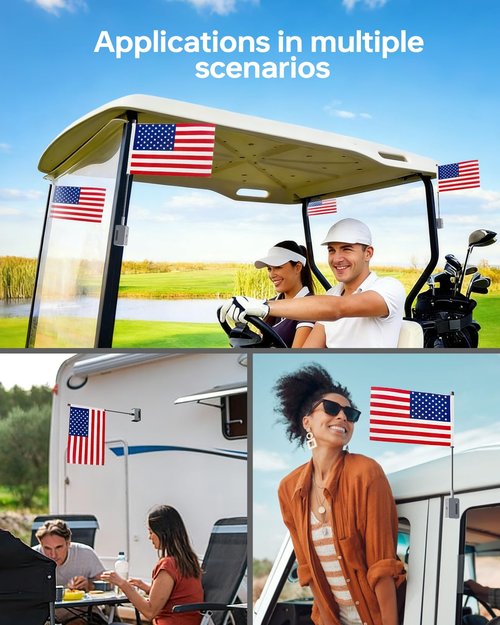 Magnetic Golf Cart Flag, Aluminum Alloy Base, 9 x 6" American Golf Flag with Dual Mounting Positions, Stable Installation Golf Pin Flag for Golf Carts, Golf Gifts